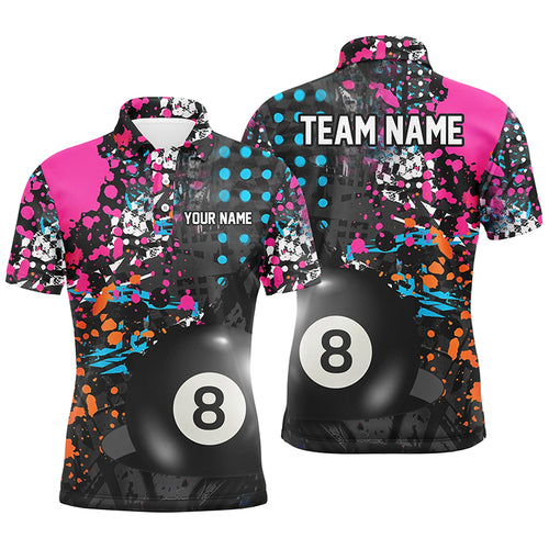 Personalized 8 Ball Pool Grunge Colorful Men Billiard Polo Shirts, Custom Billiards Pool Shirts TDM1004