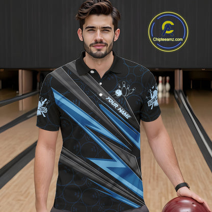 Black And Blue Bowling Jersey For Men Custom Bowling Tournament Team Shirt Polo & 1/4 Zip TDM5821