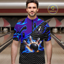 Load image into Gallery viewer, Custom Blue Purple Bowling Jersey For Men, Bowling Tournament Team Shirt Polo &amp; Quarter Zip TDM5826