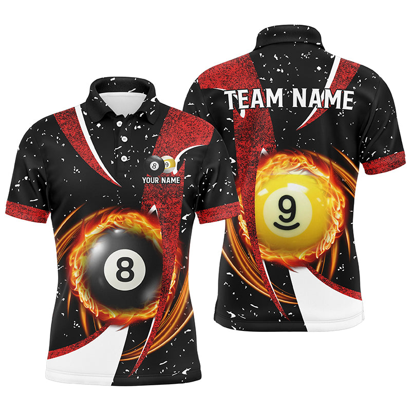 Billiards 8 Ball & 9 Ball Black Red Grunge Men Polo Shirts Custom Billiard Attire Jersey TDM1342