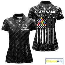 Load image into Gallery viewer, Black US Flag 8 Ball Billiard Shirts For Women Custom Patriotic Billiard Team Shirts, Pool Jerseys TDM4084