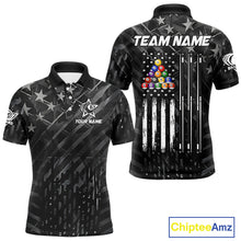Load image into Gallery viewer, Black US Flag 8 Ball Billiard Shirts For Men Custom Patriotic Billiard Team Shirts, Pool Jerseys TDM4084