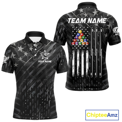 Black US Flag 8 Ball Billiard Shirts For Men Custom Patriotic Billiard Team Shirts, Pool Jerseys TDM4084