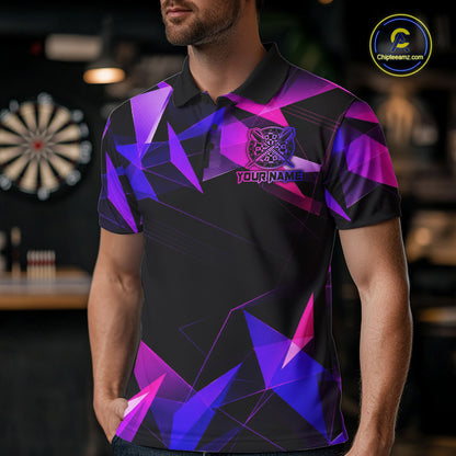 Custom Darts Shirts For Men, Pink And Purple Geometric Darts League Team Jersey Polo & Quarter Zip TDM6628
