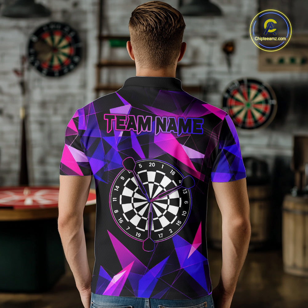 Custom Darts Shirts For Men, Pink And Purple Geometric Darts League Team Jersey Polo & Quarter Zip TDM6628