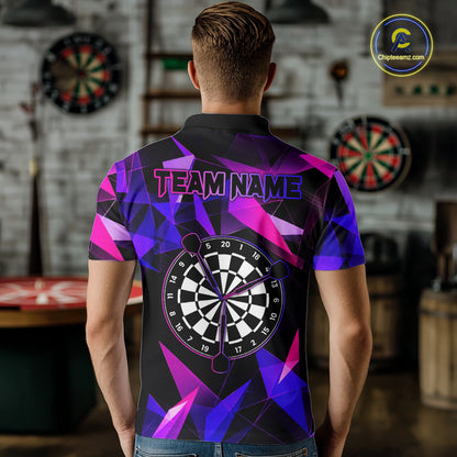 Custom Darts Shirts For Men, Pink And Purple Geometric Darts League Team Jersey Polo & Quarter Zip TDM6628