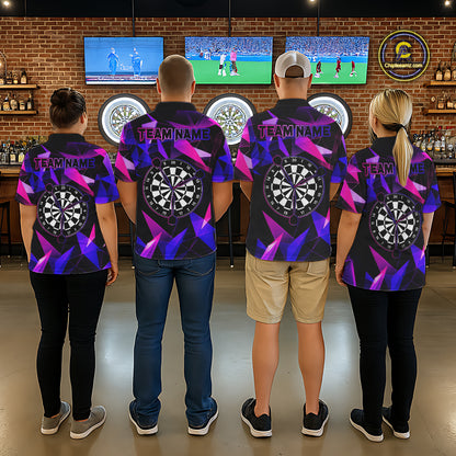 Custom Darts Shirts For Men, Pink And Purple Geometric Darts League Team Jersey Polo & Quarter Zip TDM6628