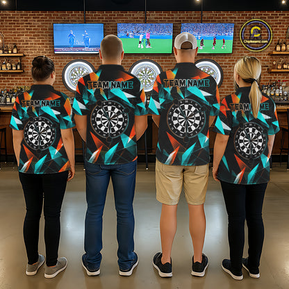 Custom Darts Shirts For Men, Orange And Turquoise Geometric Darts Team Jersey Polo & Quarter Zip TDM6629