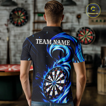 Black And Blue Flame Darts Shirt For Men, Custom Darts League Team Jersey Polo & Quarter Zip TDM6631