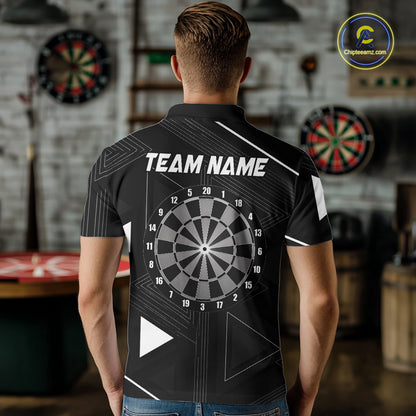 Personalized Black And White Geometric Darts Shirts For Men, Custom Darts Team Jersey Polo & 1/4 Zip TDM6632