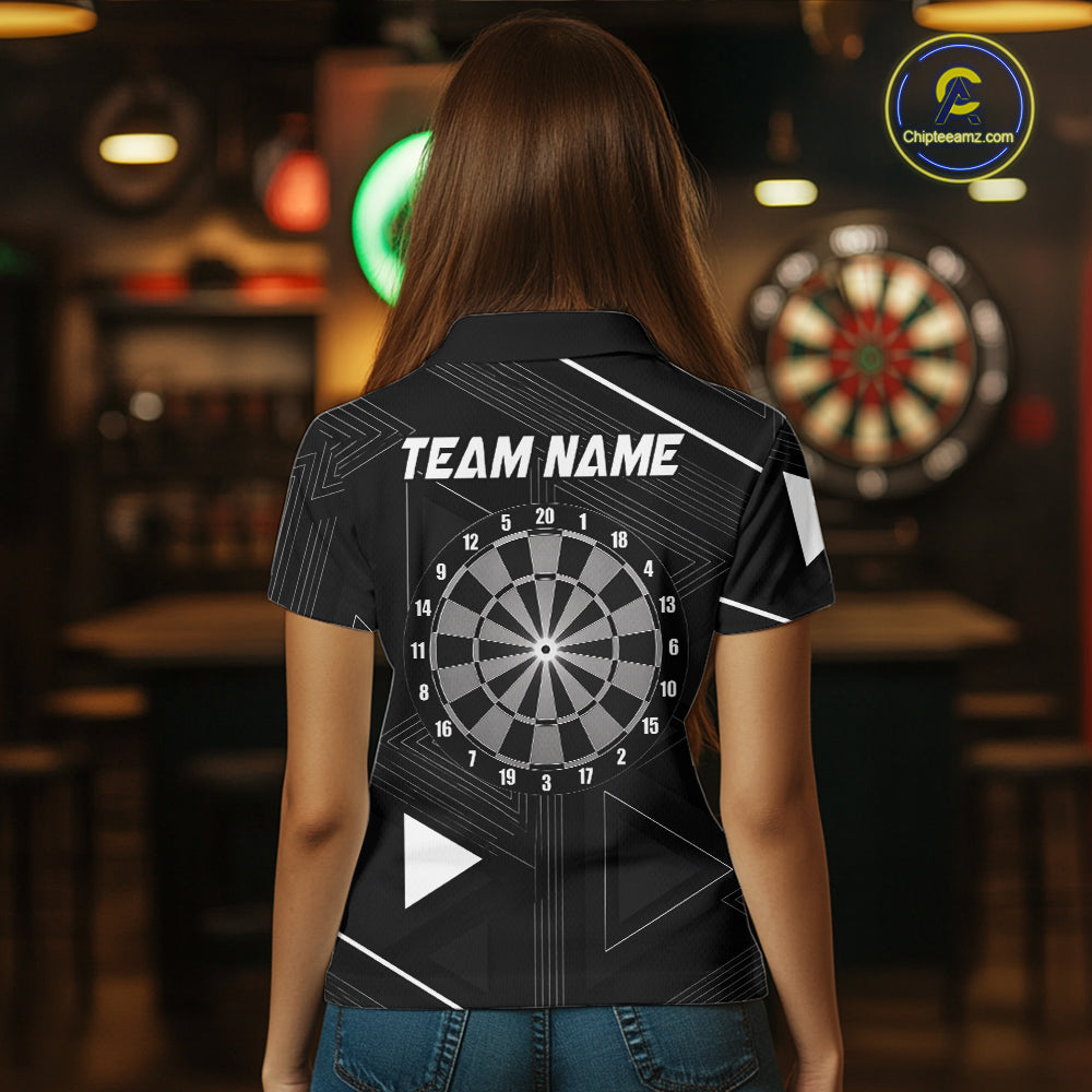 Personalized Black And White Geometric Darts Shirts For Women, Custom Darts Team Jersey Polo & 1/4 Zip TDM6632