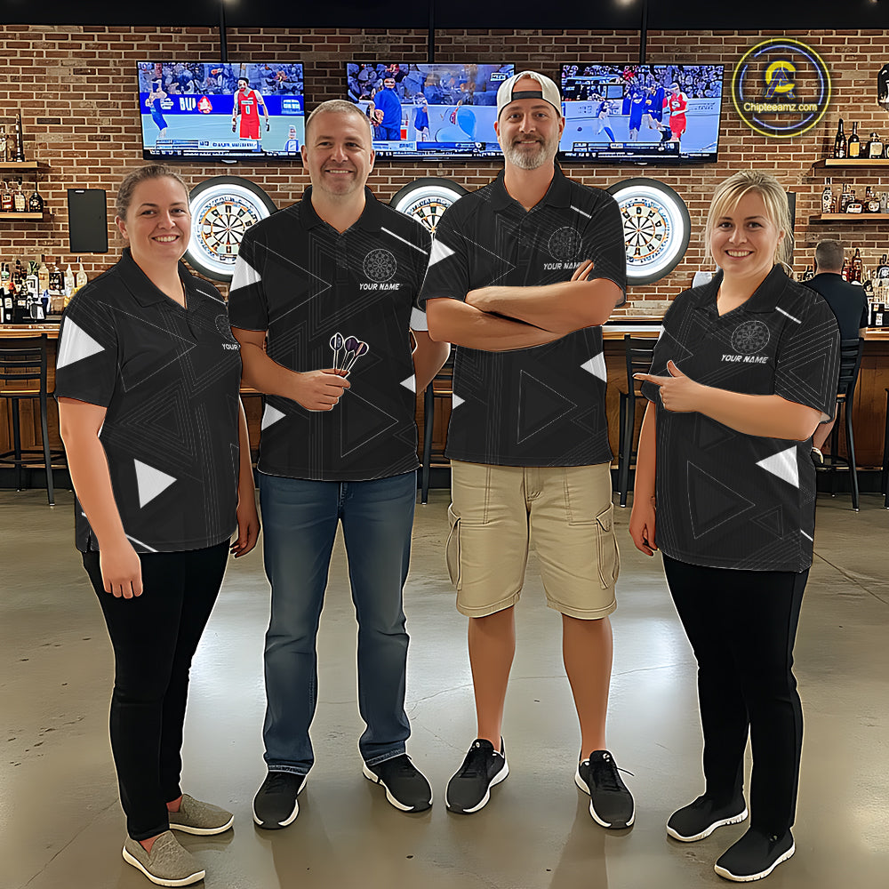 Personalized Black And White Geometric Darts Shirts For Men, Custom Darts Team Jersey Polo & 1/4 Zip TDM6632