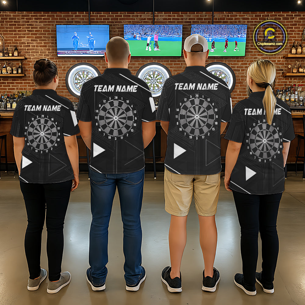 Personalized Black And White Geometric Darts Shirts For Men, Custom Darts Team Jersey Polo & 1/4 Zip TDM6632