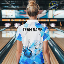 Load image into Gallery viewer, Custom White And Blue Geometric Smoke Bowling Shirts For Women, Bowling Team Jersey Polo &amp; 1/4 Zip TDM6634