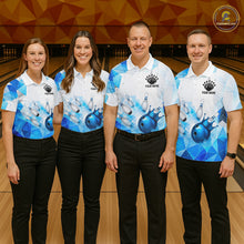 Load image into Gallery viewer, Custom White And Blue Geometric Smoke Bowling Shirts For Women, Bowling Team Jersey Polo &amp; 1/4 Zip TDM6634