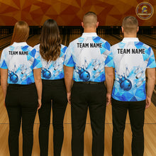 Load image into Gallery viewer, Custom White And Blue Geometric Smoke Bowling Shirts For Women, Bowling Team Jersey Polo &amp; 1/4 Zip TDM6634