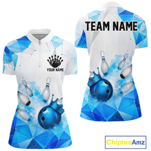 Load image into Gallery viewer, Bowling-themed quarter zip shirt with geometric design, customizable your name and team name
