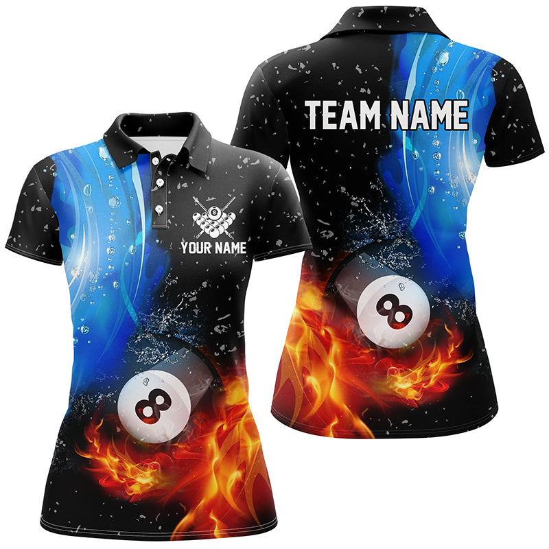 Personalized Fire And Water 8 Ball Pool Ladies Billiard Shirts Custom 3D Billiard Jerseys For Women TDM1923