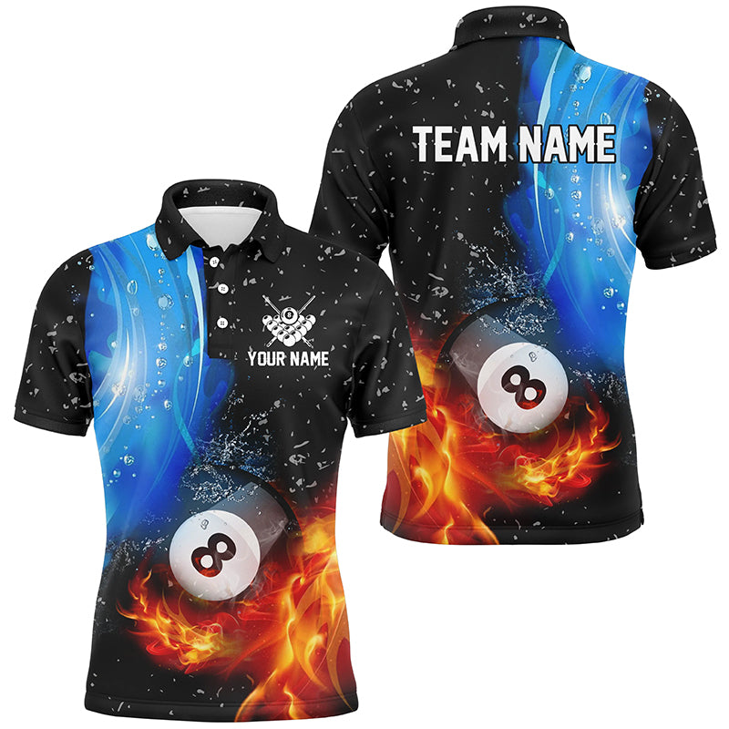 Personalized Fire And Water 8 Ball Pool Men Billiard Shirts Custom 3D Billiard Jerseys For Men TDM1923
