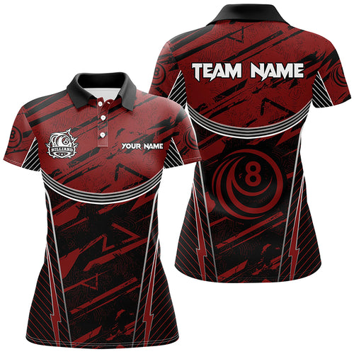 Personalized Red Grunge Billiard Shirts For Women Custom Billiards Ball 8 Jerseys Team Shirts TDM1928