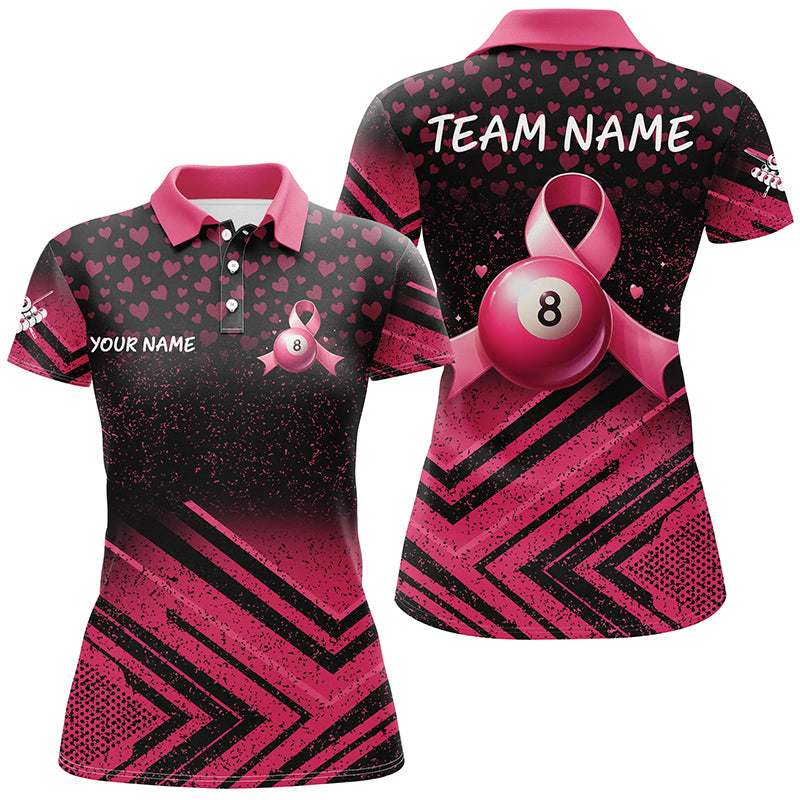 Pink Ribbon 8 Ball Pool Custom Grunge Style Billiard Shirts For Women, Breast Cancer Billiard Jerseys TDM2116
