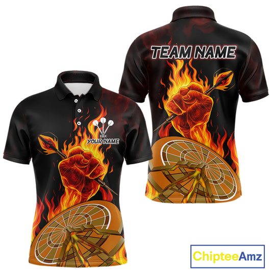 Flame Darts & Crack Dartboard 3D Custom Red Dart Polo Shirts For Men, Dart Jerseys NYN0809