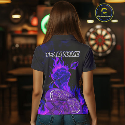 Flame Darts & Crack Dartboard 3D Custom Purple Dart Polo Shirts For Women, Dart Jerseys NYN0810