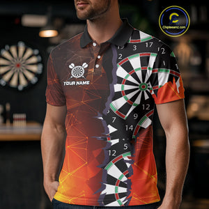 Personalized Fiery Orange Dartboard Crack Darts Shirt For Men, Funny Darts Jersey Polo & 1/4 Zip TDM4449