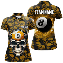Load image into Gallery viewer, Personalized Billiard Jersey 8 &amp; 9 Ball Custom Funny Skull Pattern Billiard Shirts For Women |Yellow TDM2369