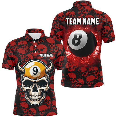 Personalized Billiard Jersey 8 & 9 Ball Custom Funny Skull Pattern Billiard Shirts For Men |Red TDM2370