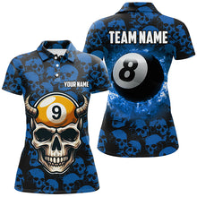 Load image into Gallery viewer, Personalized Billiard Jersey 8 &amp; 9 Ball Custom Funny Skull Pattern Billiard Shirts For Women |Blue TDM2371