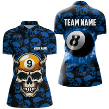 Load image into Gallery viewer, Personalized Billiard Jersey 8 &amp; 9 Ball Custom Funny Skull Pattern Billiard Shirts For Women |Blue TDM2371