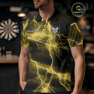 Thunder Lightning Yellow Darts Shirt With Pocket For Men Custom Dart Jersey TDM4695