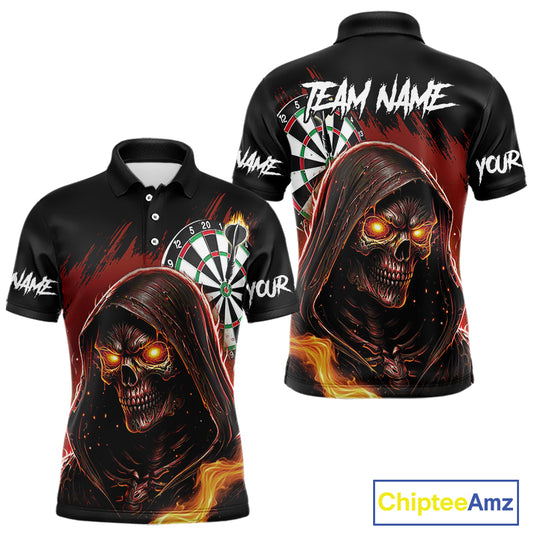 Personalized Red Grim Reaper Fire Dart Shirts For Men Custom Skull Dart Jersey Polo & 1/4 Zip TDM4891