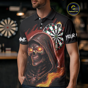Personalized Red Death Skeleton Fire Dart Shirts For Men Custom Skull Dart Jersey Polo & 1/4 Zip TDM4891