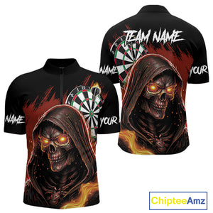 Personalized Red Death Skeleton Fire Dart Shirts For Men Custom Skull Dart Jersey Polo & 1/4 Zip TDM4891