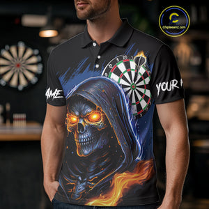 Personalized Blue Death Skeleton Fire Dart Shirts For Men Custom Skull Dart Jersey Polo & 1/4 Zip TDM4892
