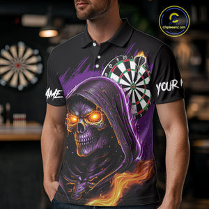 Personalized Purple Death Skeleton Fire Dart Shirt For Men Custom Skull Dart Jersey Polo & 1/4 Zip TDM4893