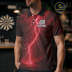Red Lightning Thunder Cobra Darts Shirt For Men Custom Darts League Team Jersey Polo & 1/4 Zip TDM4894