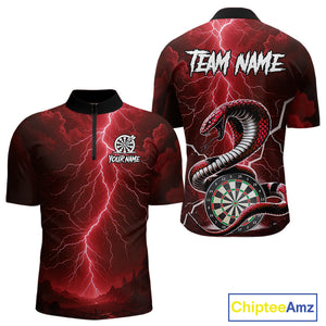 Red Lightning Thunder Cobra Darts Shirt For Men Custom Darts League Team Jersey Polo & 1/4 Zip TDM4894