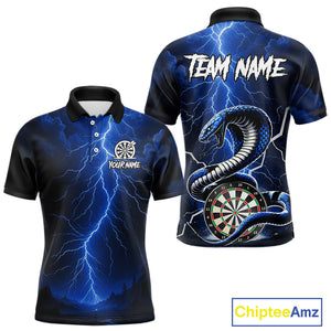 Blue Lightning Thunder Cobra Darts Shirt For Men Custom Darts League Team Jersey Polo & 1/4 Zip TDM4895