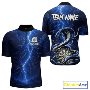 Blue Lightning Thunder Cobra Darts Shirt For Men Custom Darts League Team Jersey Polo & 1/4 Zip TDM4895