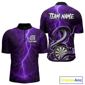 Purple Lightning Thunder Cobra Darts Shirt For Men Custom Darts League Team Jersey Polo & 1/4 Zip TDM4896