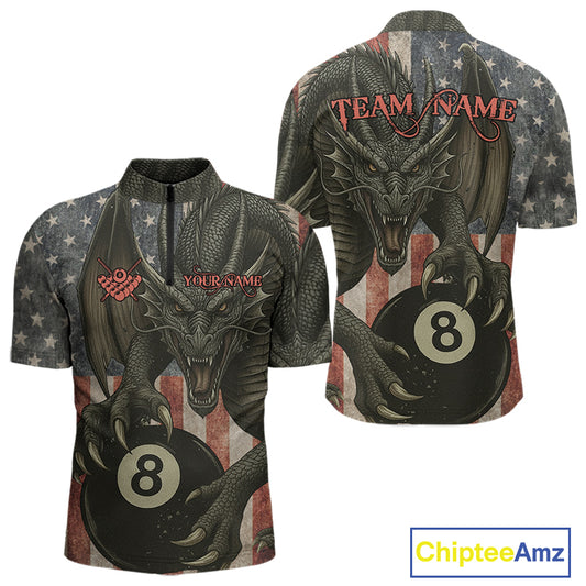 Personalized Vintage American Flag Dragon Billiard Shirt For Men, 8 Ball Pool Billiard Team Jerseys TDM5592