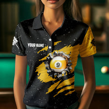 Load image into Gallery viewer, Yellow Black Grunge American Flag 9 Ball Pool Women Billiard Shirt Custom 9 Ball Billiard Jerseys TDM3502