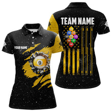 Load image into Gallery viewer, Yellow Black Grunge American Flag 9 Ball Pool Women Billiard Shirt Custom 9 Ball Billiard Jerseys TDM3502