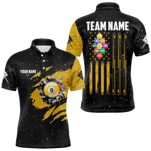 Yellow Black Grunge American Flag 9 Ball Pool Men Billiard Shirt Custom 9 Ball Billiard Team Jersey TDM3502