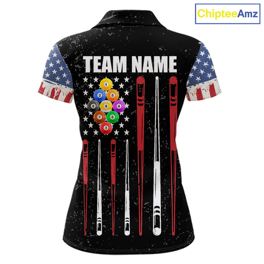 Personalized Grunge American Flag Women's Billiard Shirt Custom 9 Ball Pool Billiard Team Jersey TDM5832