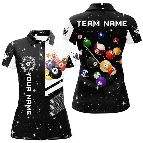 Personalized Black 3D Billiard Balls Women Polo Shirts Custom Name Billiard Team League Jerseys TDM1160