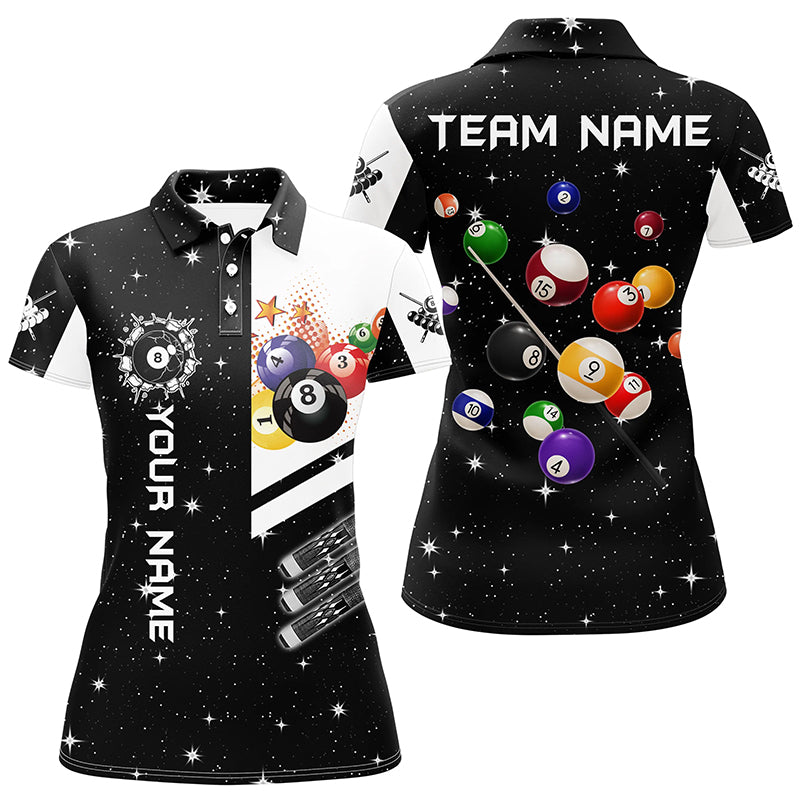 Personalized Black 3D Billiard Balls Women Polo Shirts Custom Name Billiard Team League Jerseys TDM1160